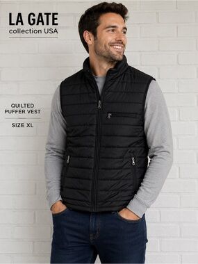 LA GATE collection USA black men quilted puffer vest/size XL